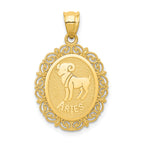 14k Solid Satin Polished Aries Zodiac Oval Pendant