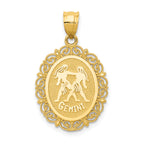 14k Solid Satin Polished Gemini Zodiac Oval Pendant