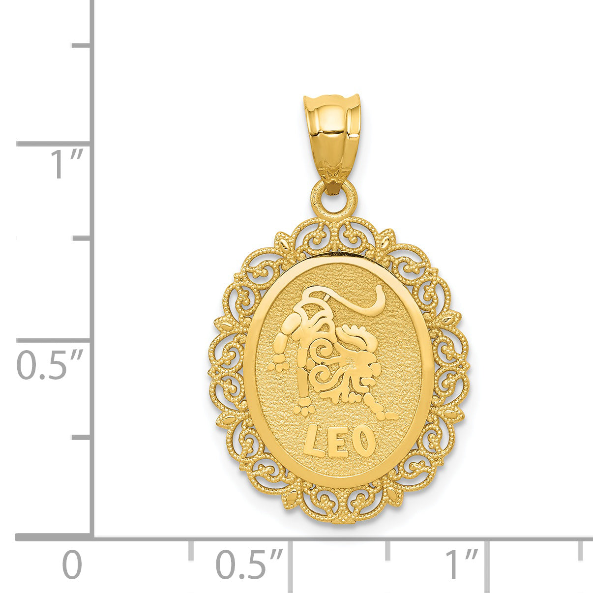 14K Gold Leo Zodiac Pendant with Polished Satin Finish Solid Oval Design