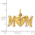 14K Gold Polished MOM with Cross Charm Elegant Themed Pendant