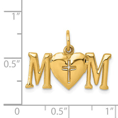 14K Gold Polished MOM with Cross Charm Elegant Themed Pendant