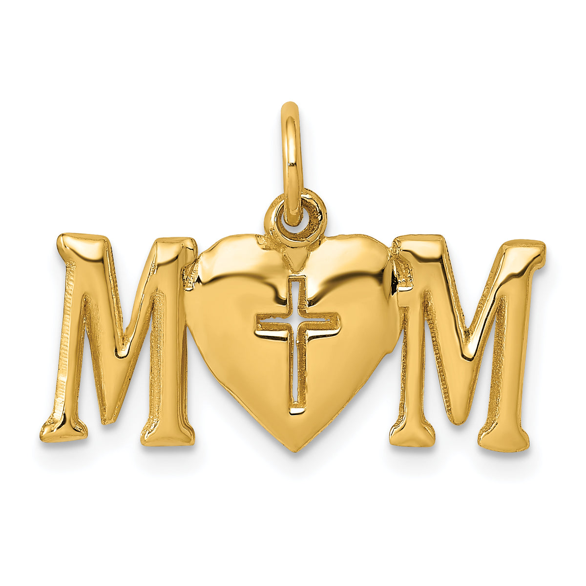 14k Polished MOM with Cross Charm