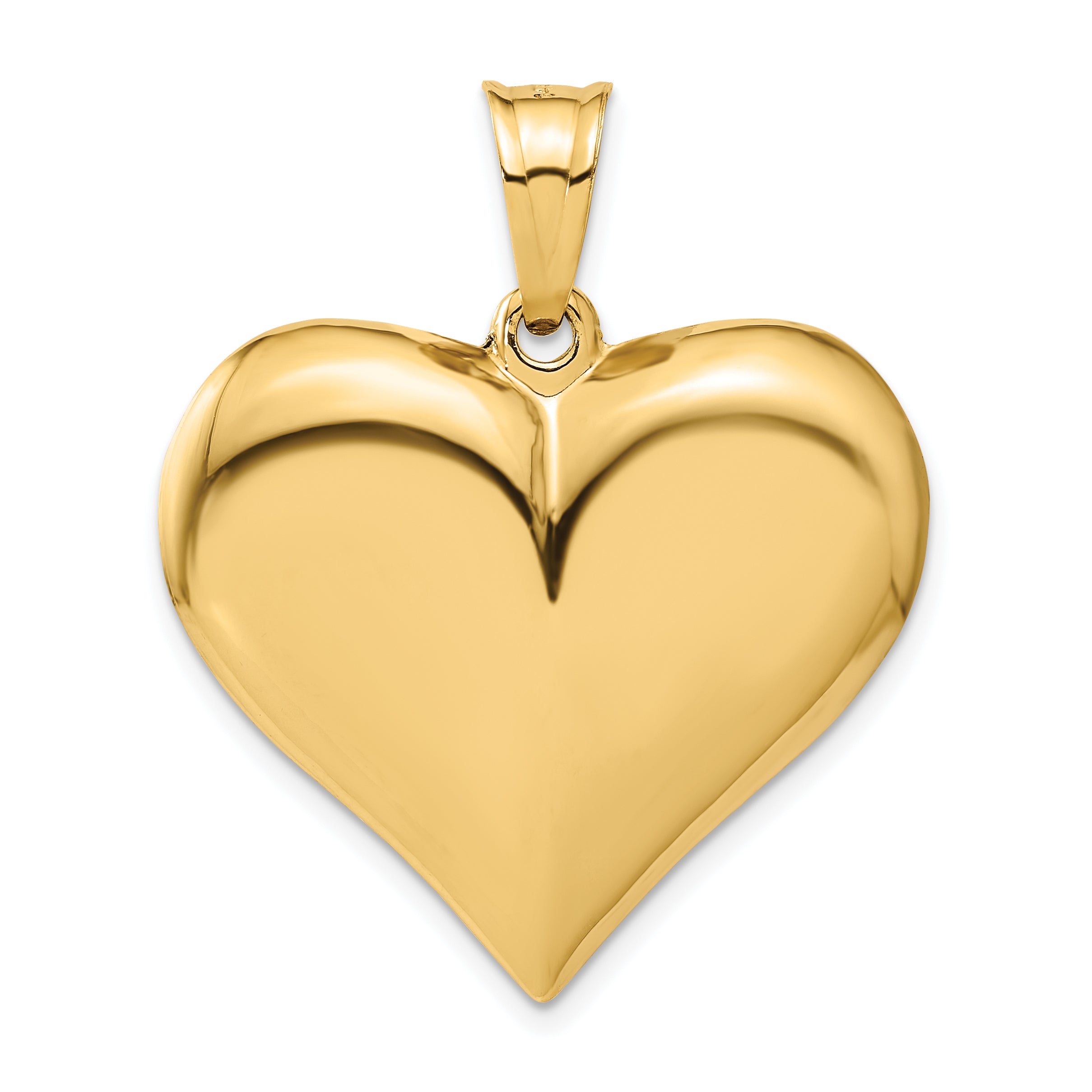 14K Gold 3D Polished Puffed Heart Pendant  Elegant Hollow Design
