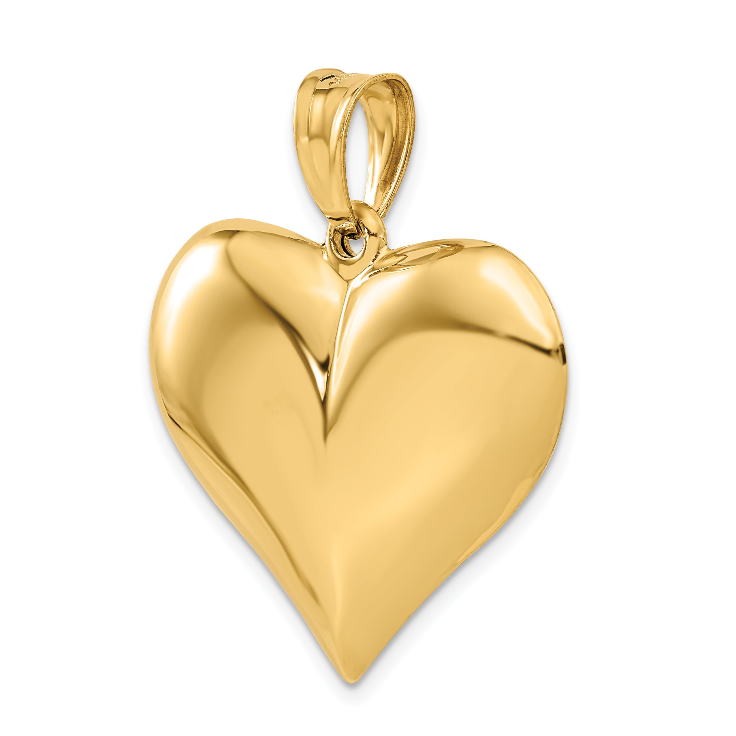 14K Gold 3D Polished Puffed Heart Pendant  Elegant Hollow Design