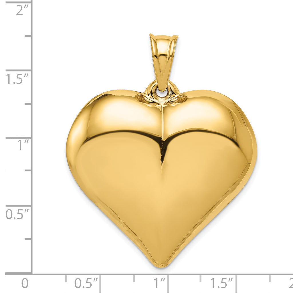 14K Gold Polished 3D Puffed Heart Pendant  Elegant Hollow Design