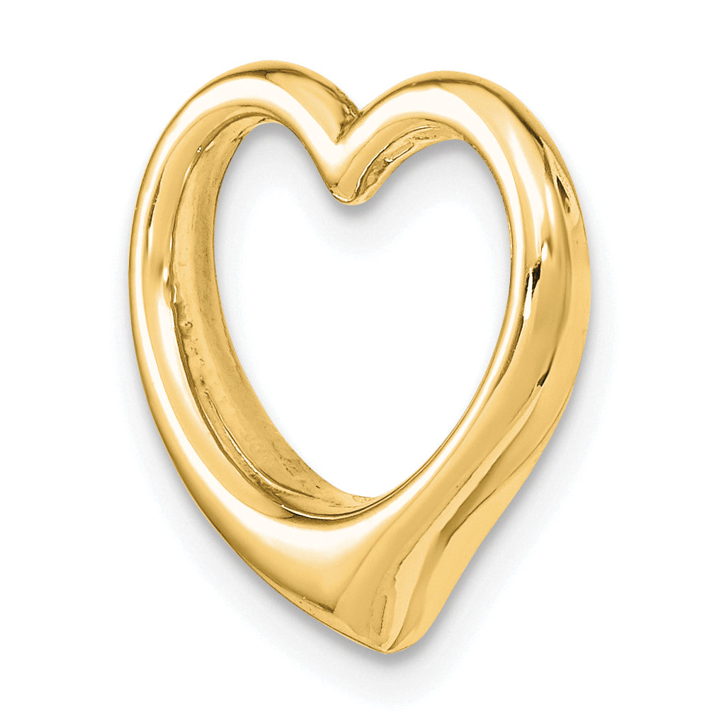 14K Gold Polished Heart Chain Slide Pendant with 3D Solid Design