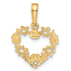 14K Gold Polished Heart Pendant with Floral Border Elegant Cast Design