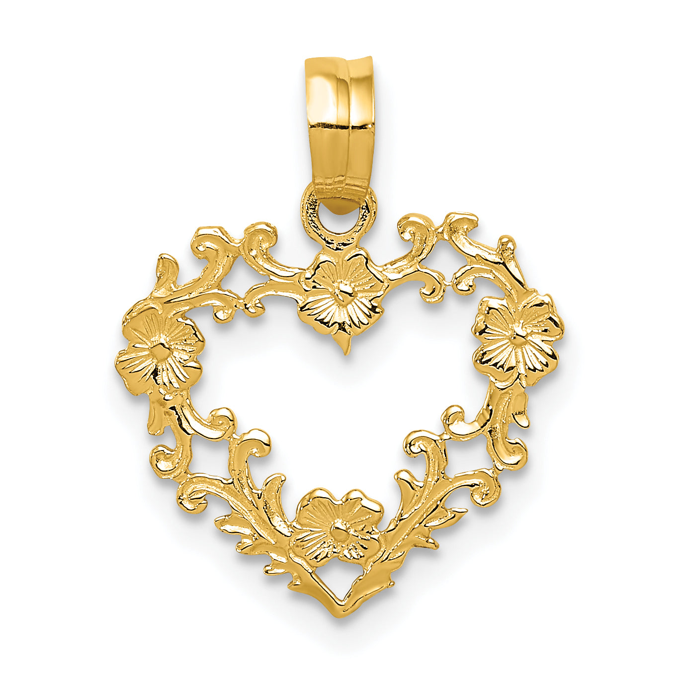 14K Polished Floral Border Heart Pendant Main image