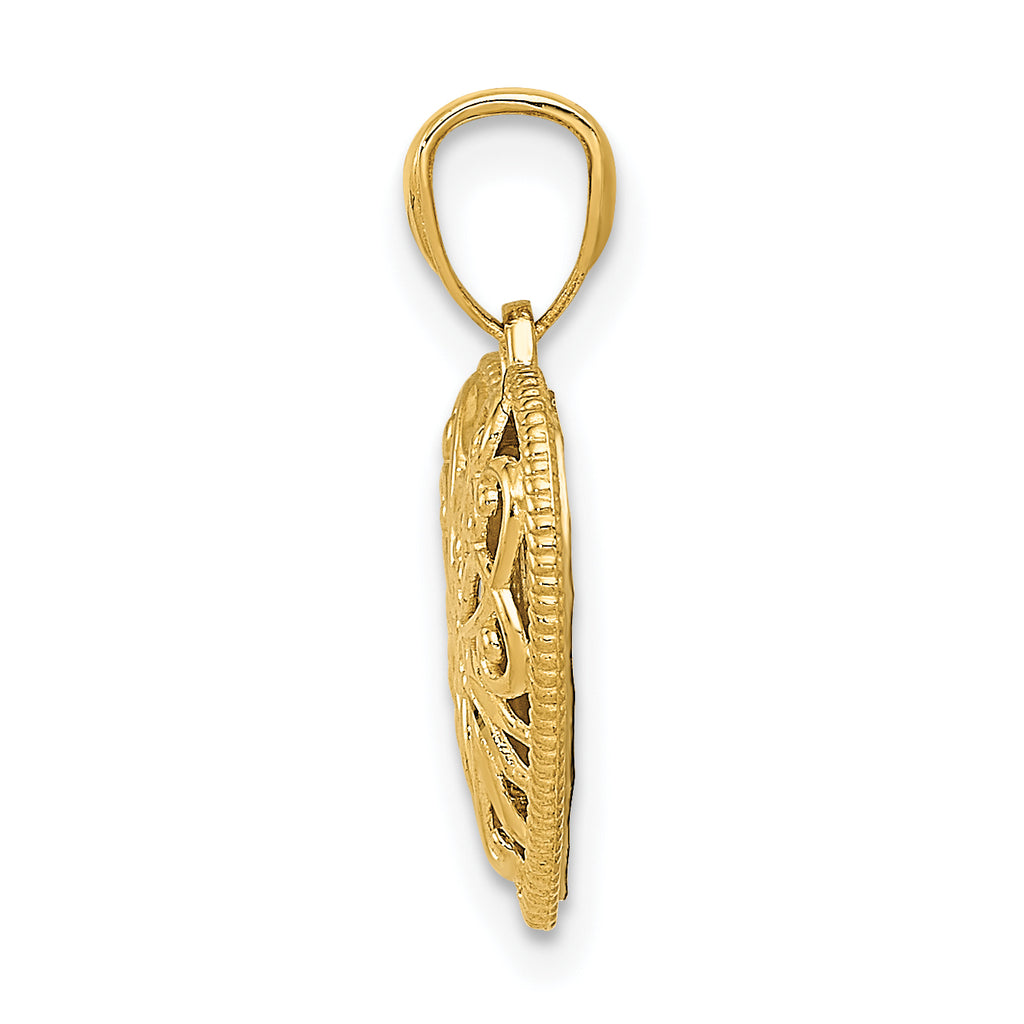 14K Two-Tone Gold Reversible Diamond-Cut Heart Pendant Polished Finish