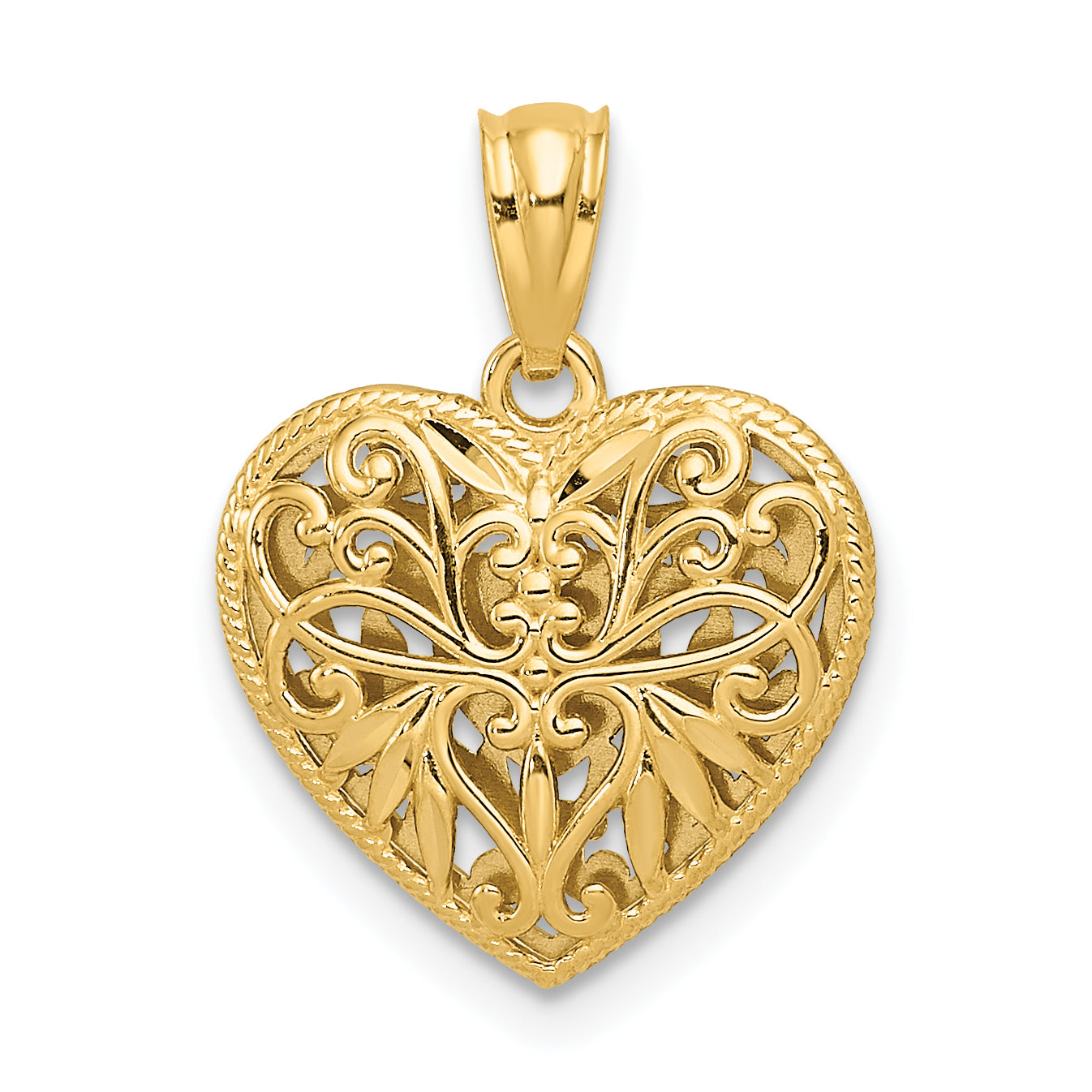 14K Two-tone Polished Diamond-cut Reversible Heart Pendant Main image