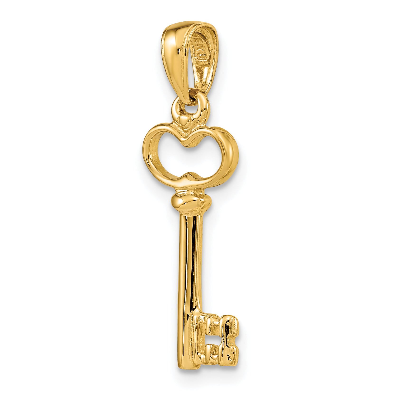 14K Gold Polished 3D Key Charm  Elegant Solid Cast Design