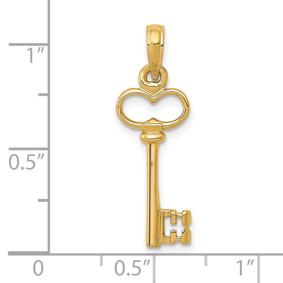 14K Gold Polished 3D Key Charm  Elegant Solid Cast Design