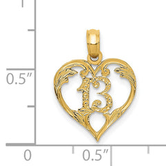 14K Gold Heart Cut-Out Pendant with Polished Textured Finish