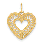 14K Gold Polished Heart Pendant with Filigree Diamond-Cut Design