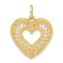 14K Gold Polished Heart Pendant with Filigree Diamond-Cut Design