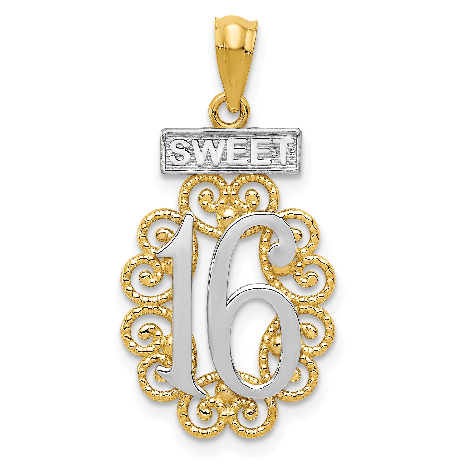 14k w/Rhodium Filigree SWEET 16 Pendant Main image