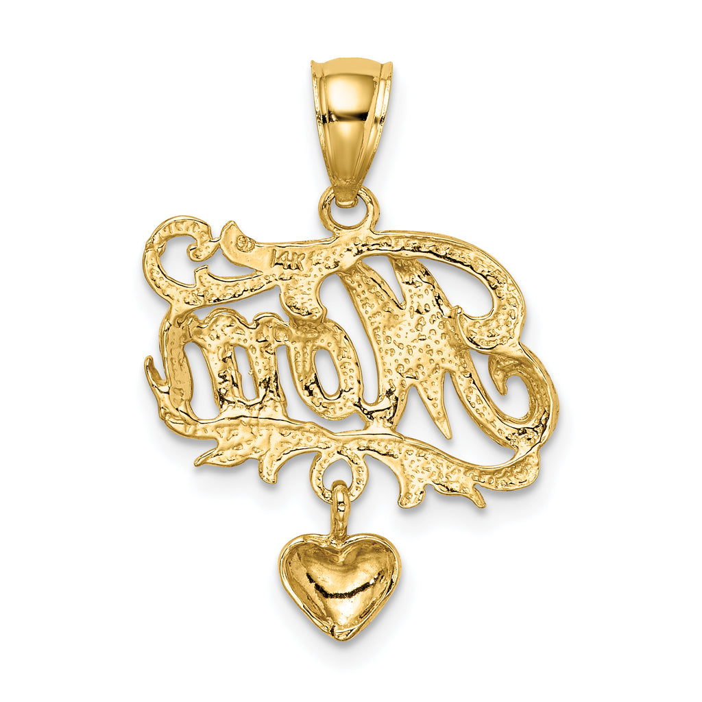 14k MOM w/ Dangling Heart Charm
