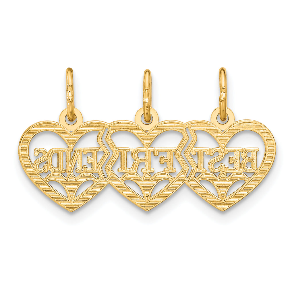 14K Gold Triple Heart BEST FRIENDS Diamond-Cut Break-Apart Pendant