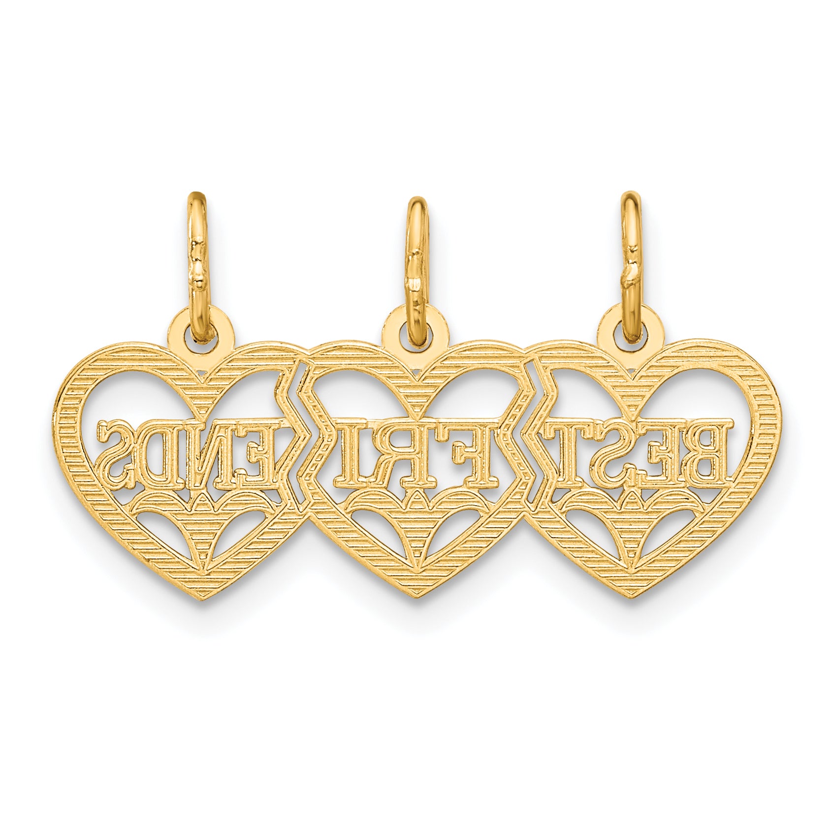 14K Gold Triple Heart BEST FRIENDS Diamond-Cut Break-Apart Pendant