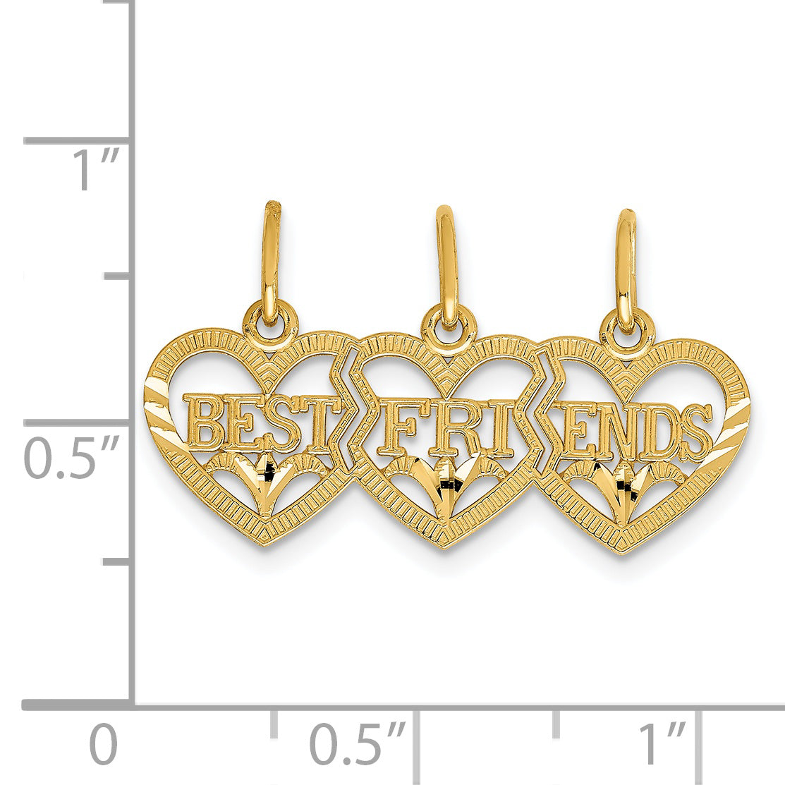 14K Gold Triple Heart BEST FRIENDS Diamond-Cut Break-Apart Pendant