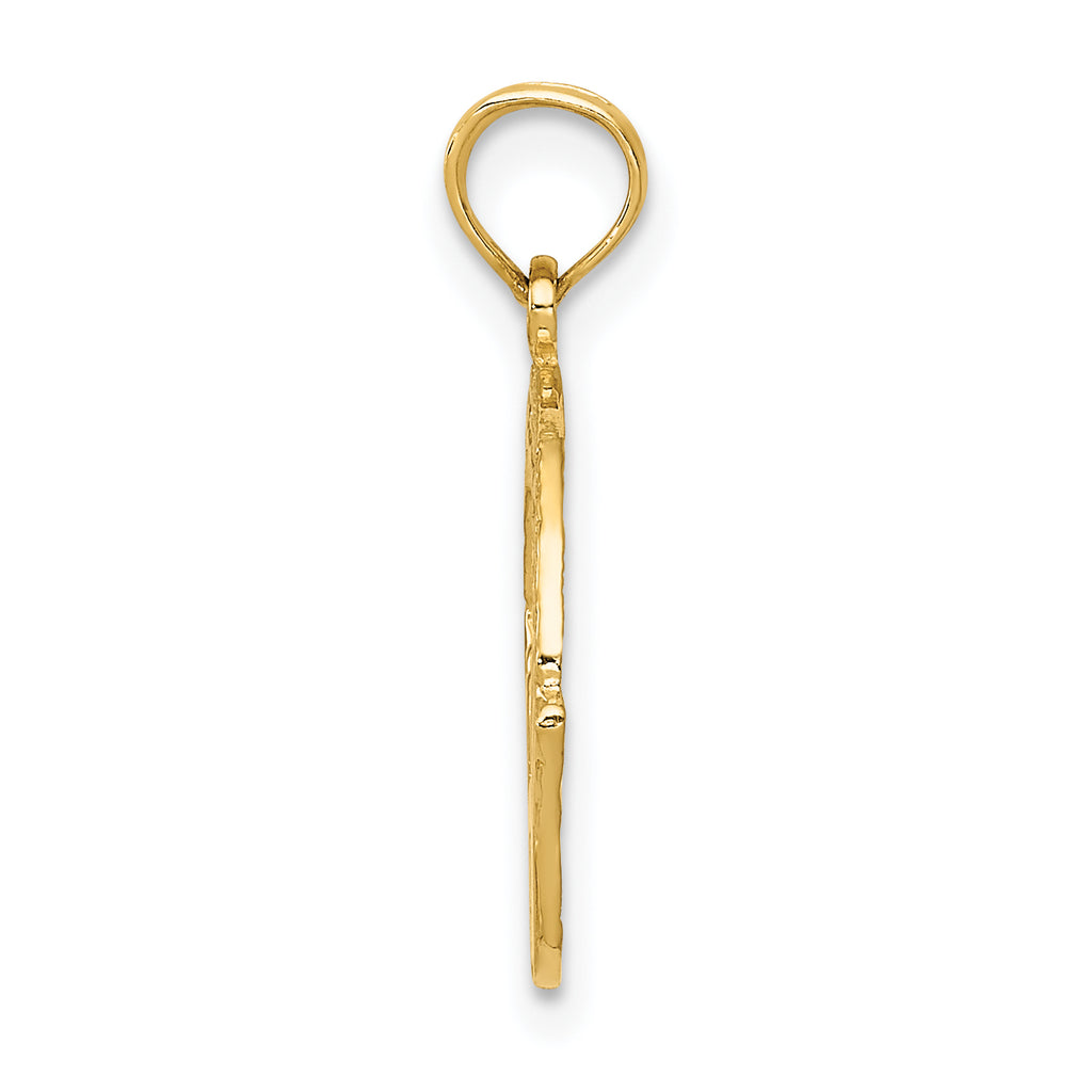 14K Gold Claddagh Charm with Polished Finish and Solid Design
