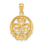 14K Rhodium-Plated Gold Shamrock Claddagh Pendant with Polished Finish