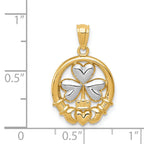 14K Rhodium-Plated Gold Shamrock Claddagh Pendant with Polished Finish