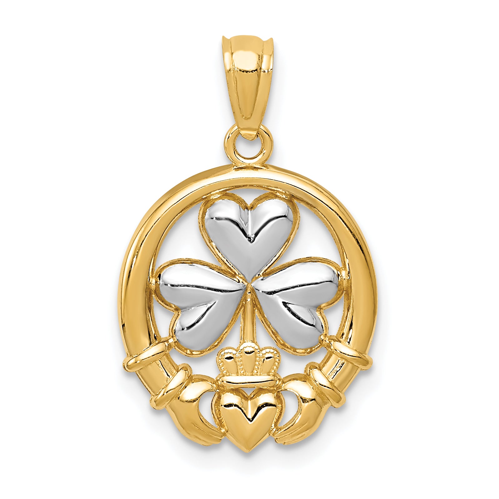 14k Rhodium-plated Shamrock and Claddagh Pendant Main image