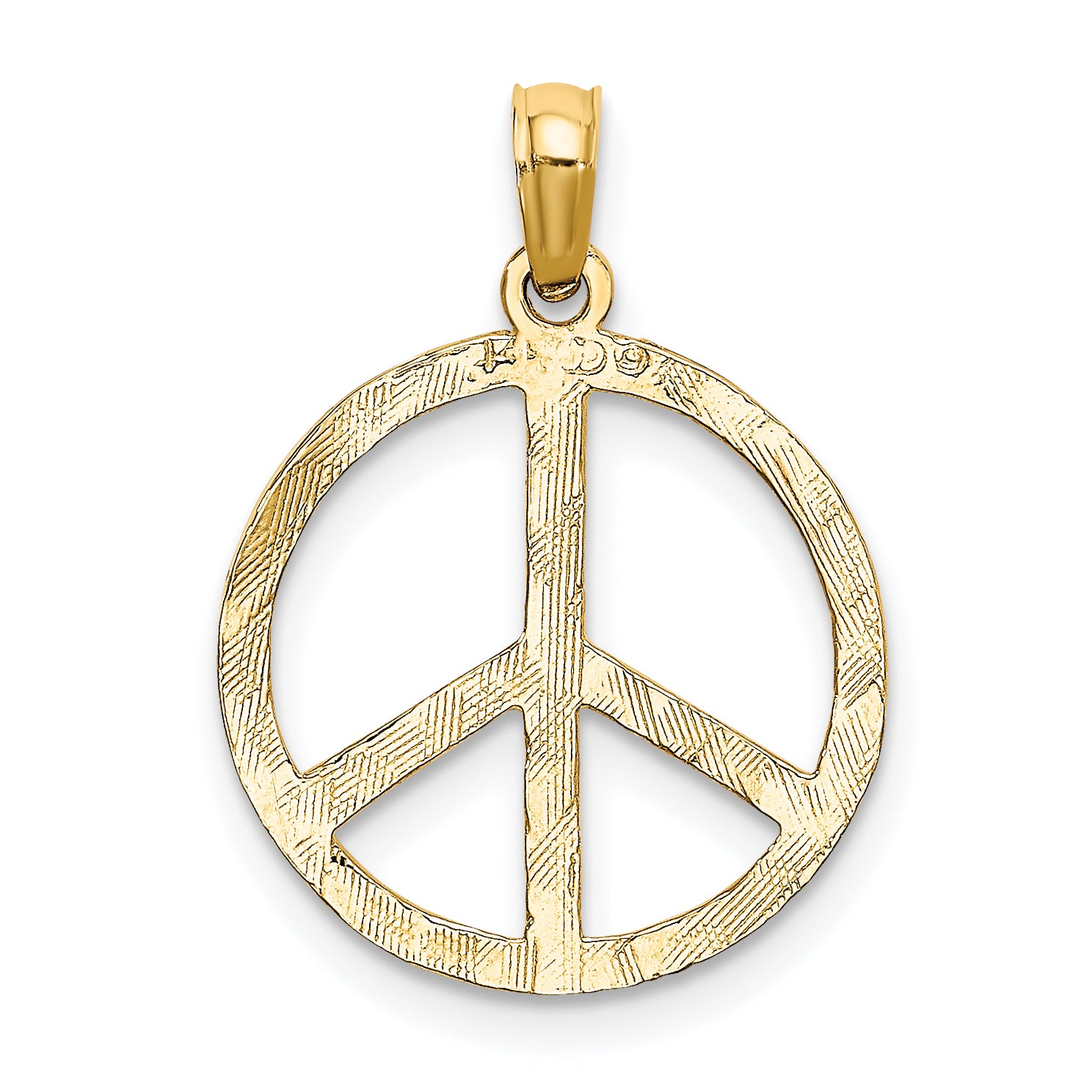 14K Gold Textured Peace Sign Pendant for Men with Hammered Finish