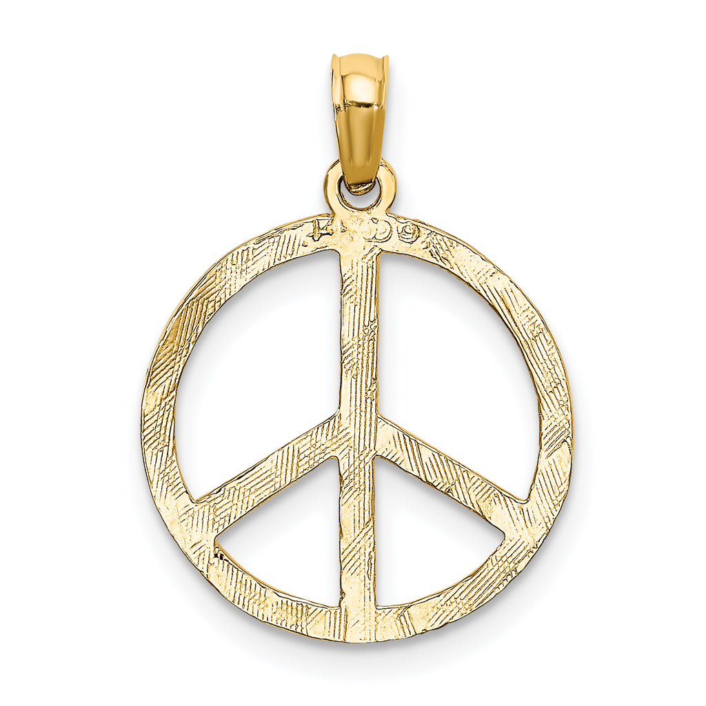 14K Gold Textured Peace Sign Pendant for Men with Hammered Finish