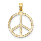 14K Gold Textured Peace Sign Pendant for Men with Hammered Finish