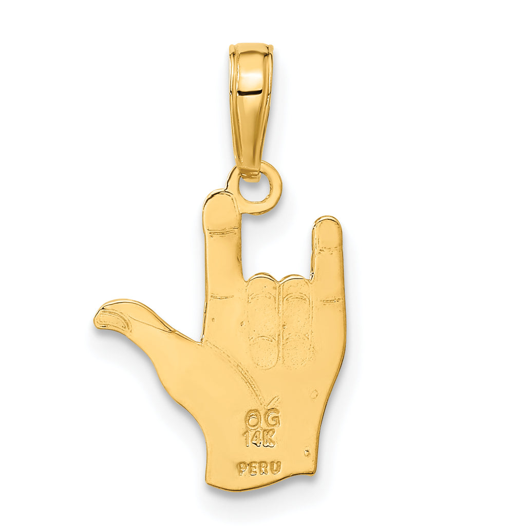 14K Gold I Love You Sign Language Pendant with Polished Finish