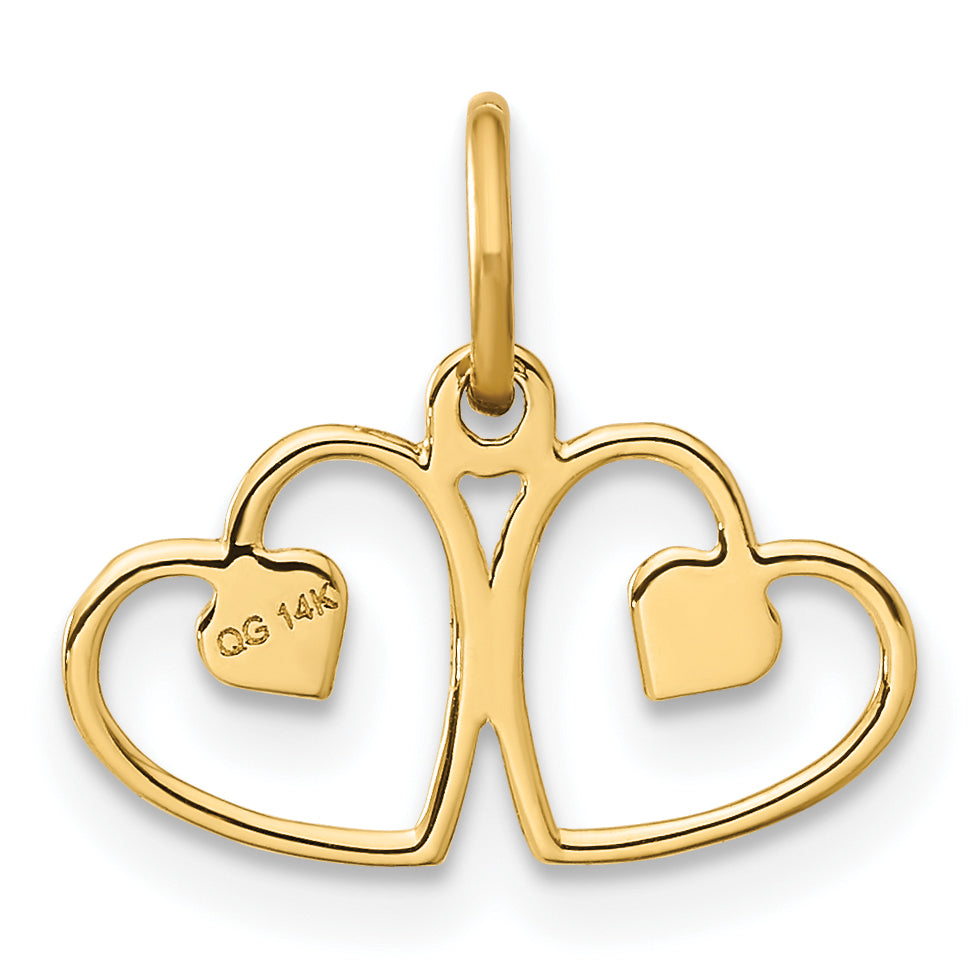 14K Gold Satin and Diamond-Cut Heart Charm for Women  Polished Solid