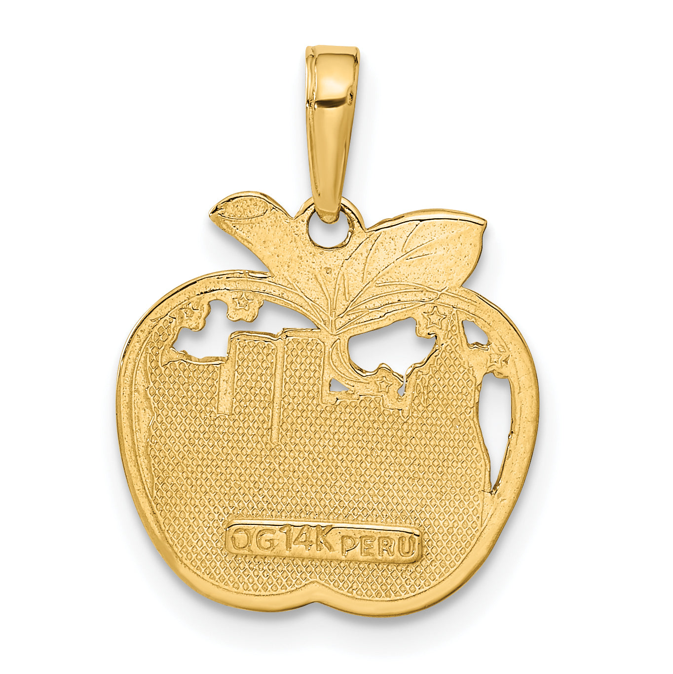 14K Gold New York City Skyline Apple Pendant  Polished, Textured, Solid