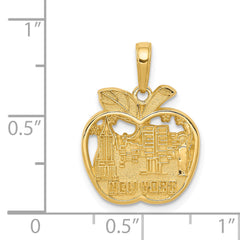 14K Gold New York City Skyline Apple Pendant  Polished, Textured, Solid