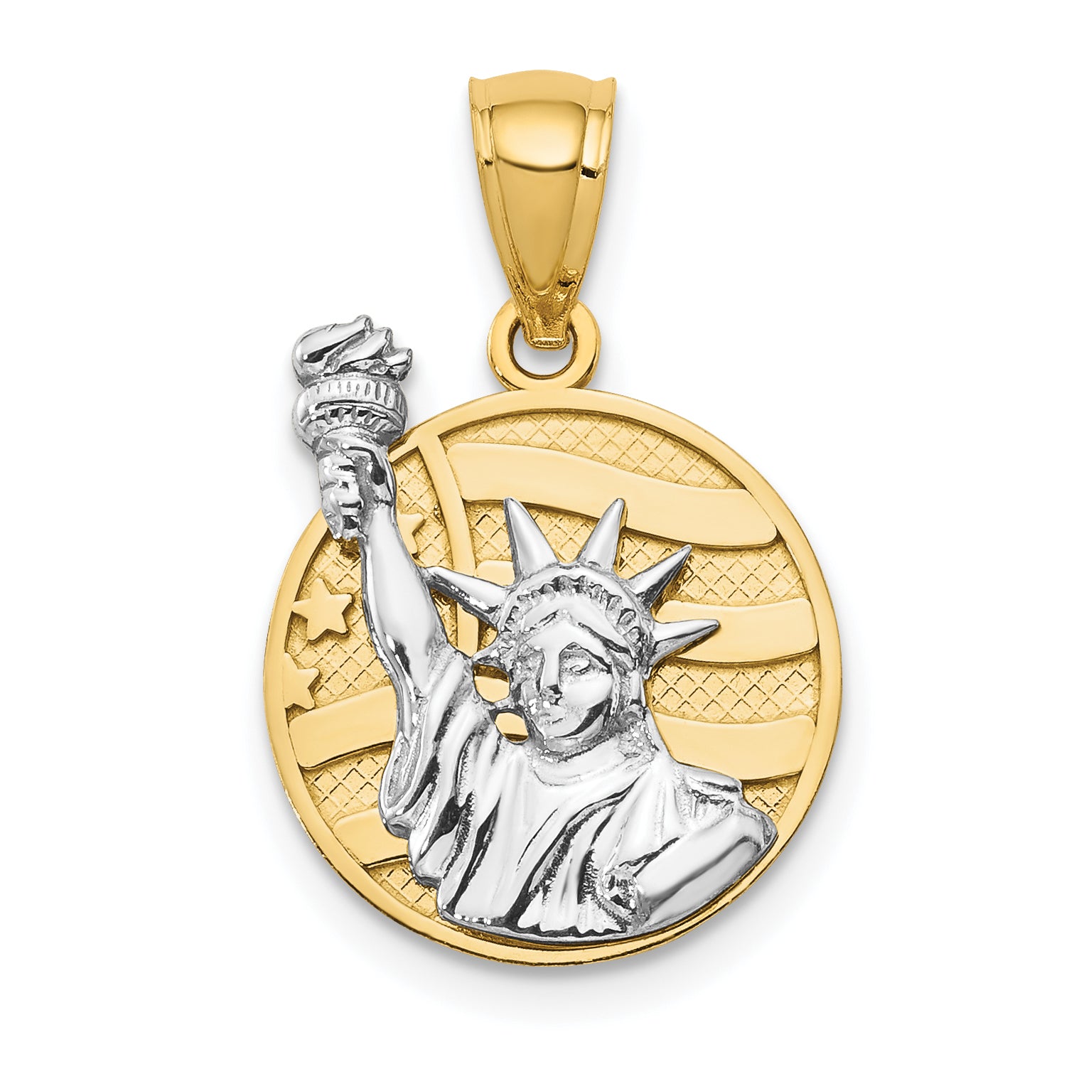 14k Two-tone Lady Liberty on American Flag Disk Pendant Main image