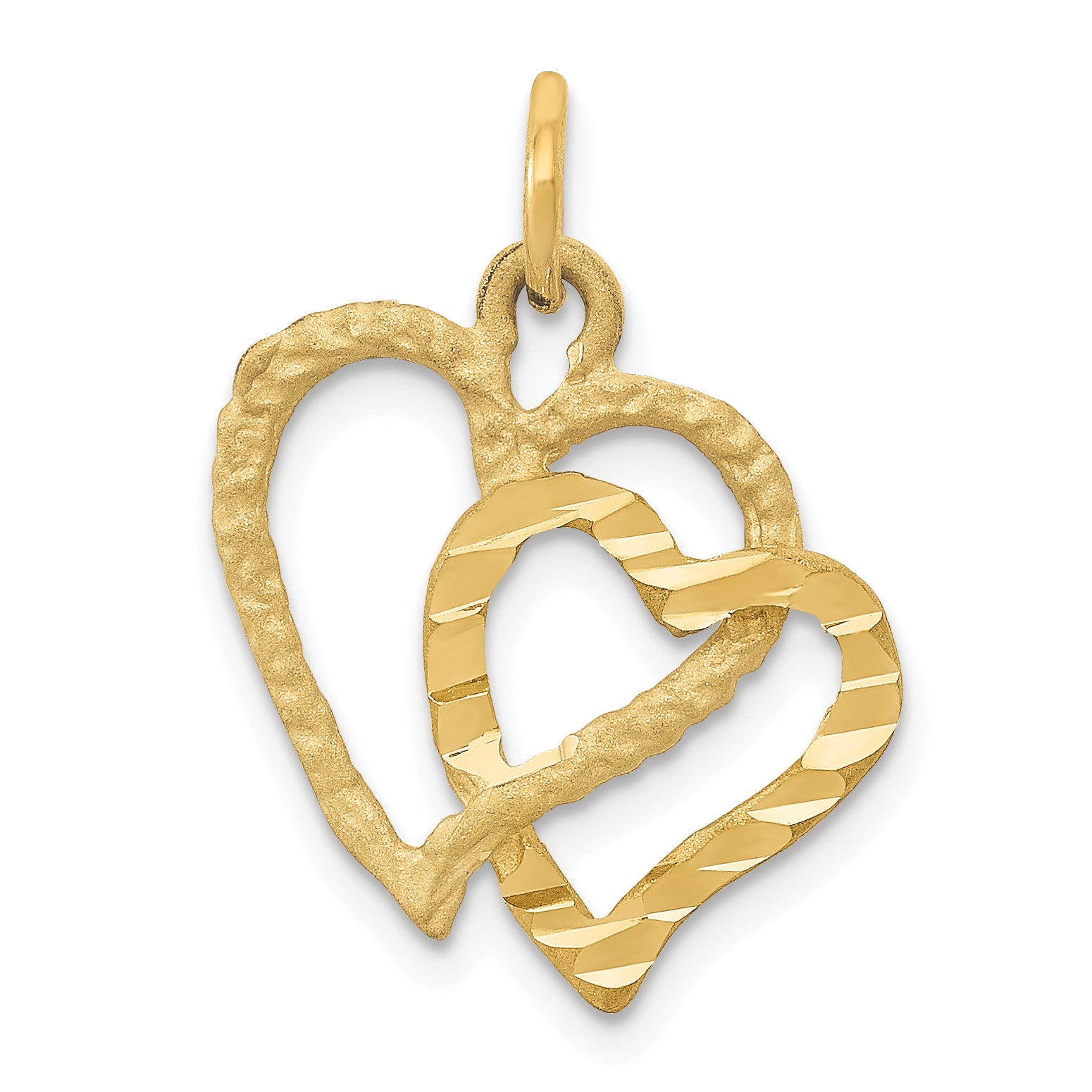 14K Polished and Textured Double Heart Pendant Main image