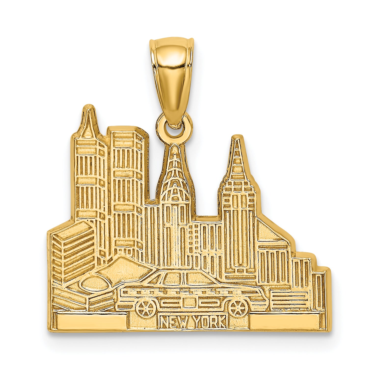 14k Cut-out New York Skyline with Taxi Charm Main image