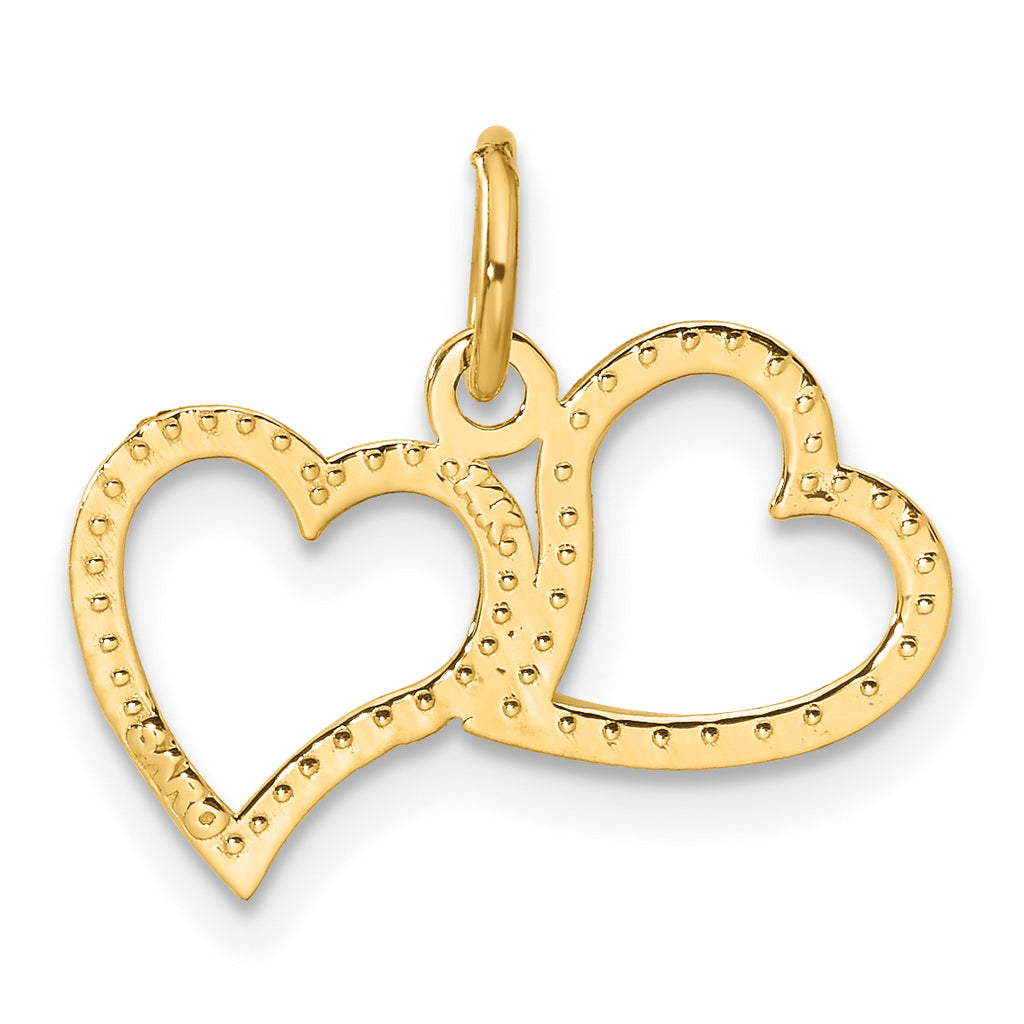 14K Gold Polished Double Heart Pendant with Textured Back  Elegant Gift Ready