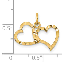 14K Gold Polished Double Heart Pendant with Textured Back  Elegant Gift Ready