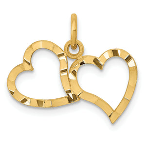 Double Heart Pendant in 14K Yellow Gold, 18mm Satin & Diamond-Cut - Sophia Jewelers