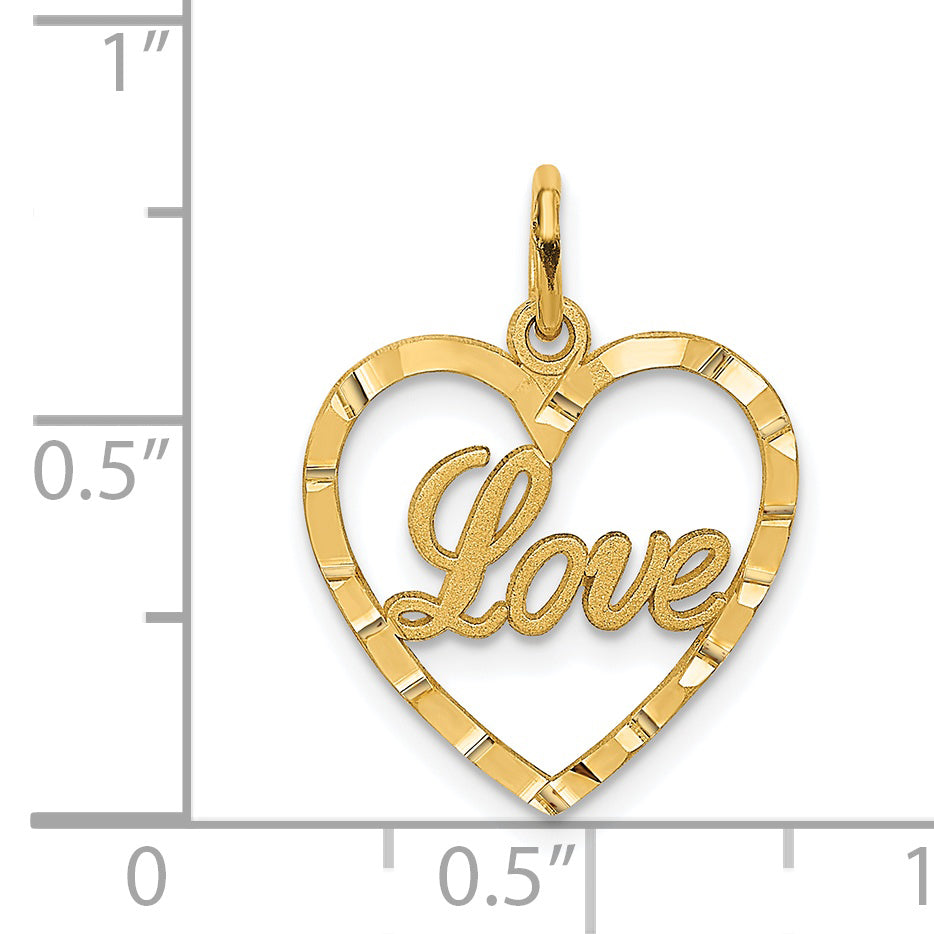14K Gold Diamond-Cut Heart Pendant with Polished Finish Elegant Design