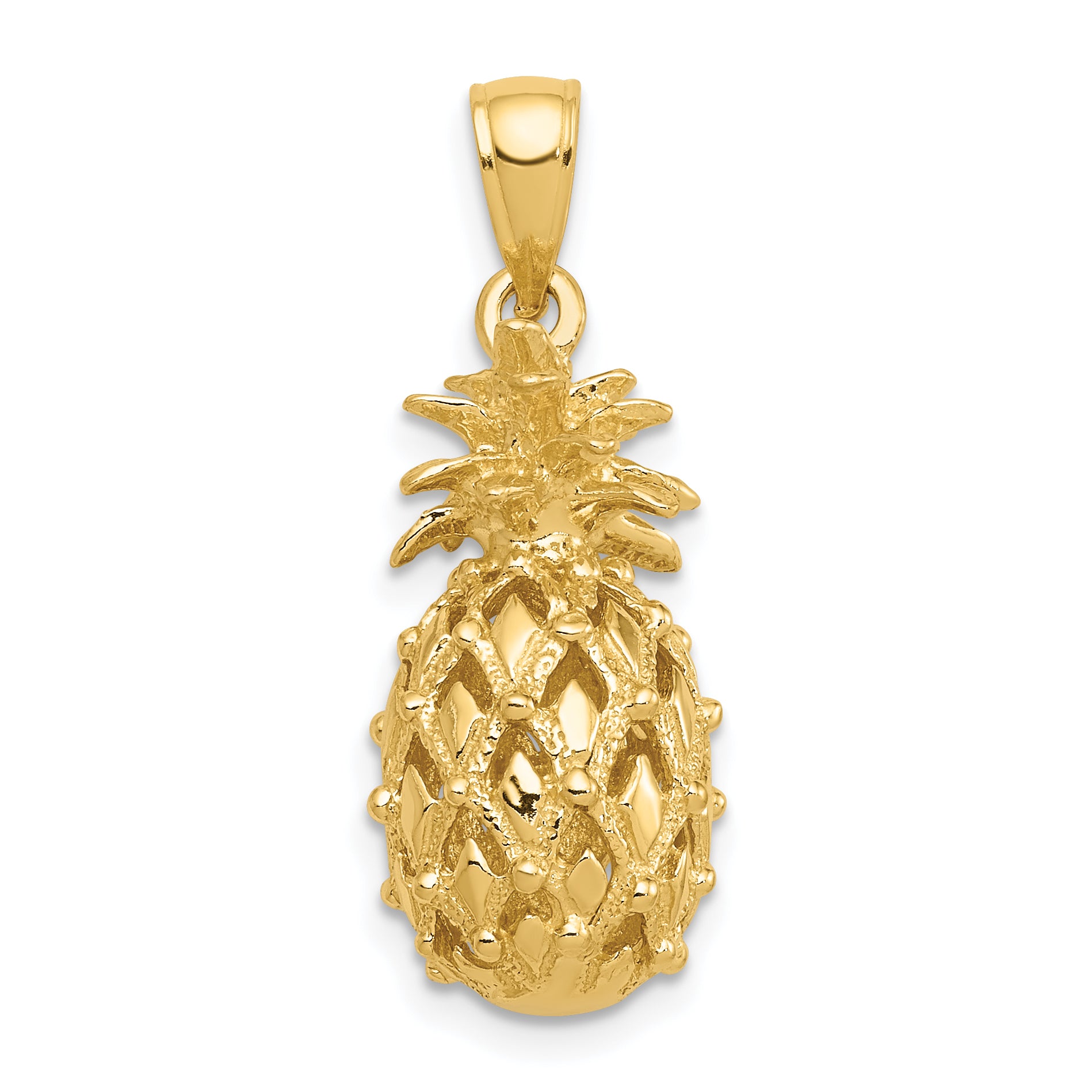 14K Gold 3D Pineapple Pendant with Polished Textured Finish  Tropical Charm