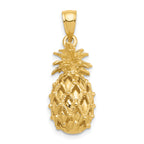 14K Gold 3D Pineapple Pendant with Polished Textured Finish  Tropical Charm