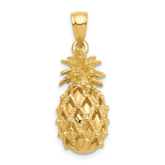 14K Gold 3D Pineapple Pendant with Polished Textured Finish  Tropical Charm