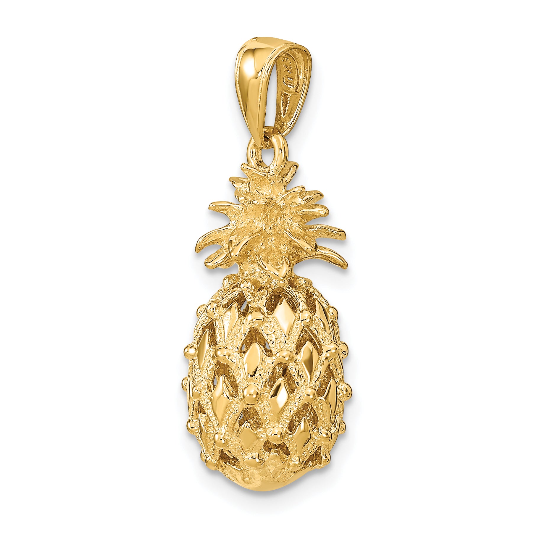 14K Gold 3D Pineapple Pendant with Polished Textured Finish  Tropical Charm