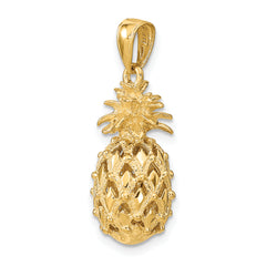 14K Gold 3D Pineapple Pendant with Polished Textured Finish  Tropical Charm