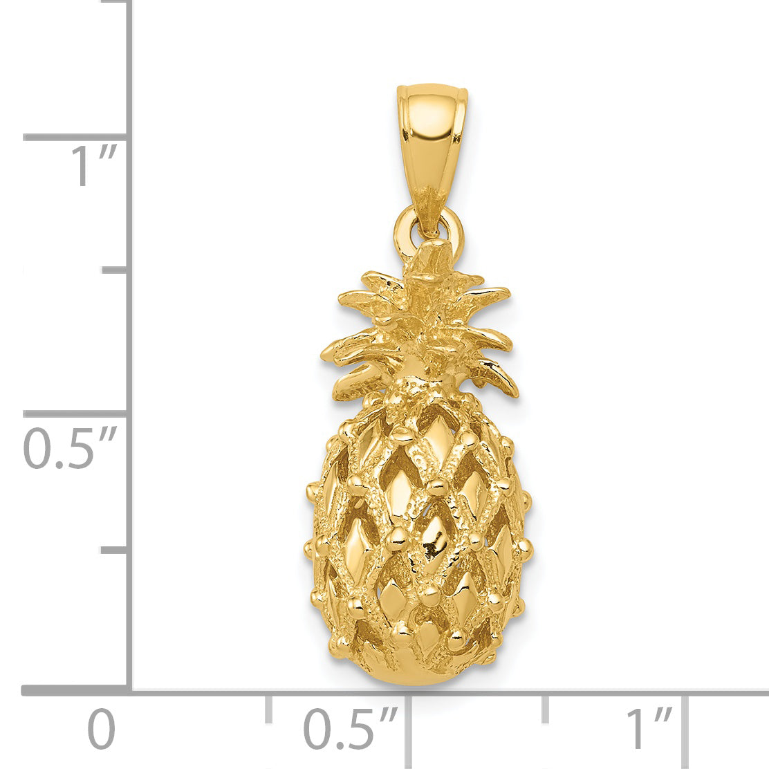 14K Gold 3D Pineapple Pendant with Polished Textured Finish  Tropical Charm