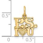 14K Gold P.S. I Love You Charm, Polished, Solid, Themed Design