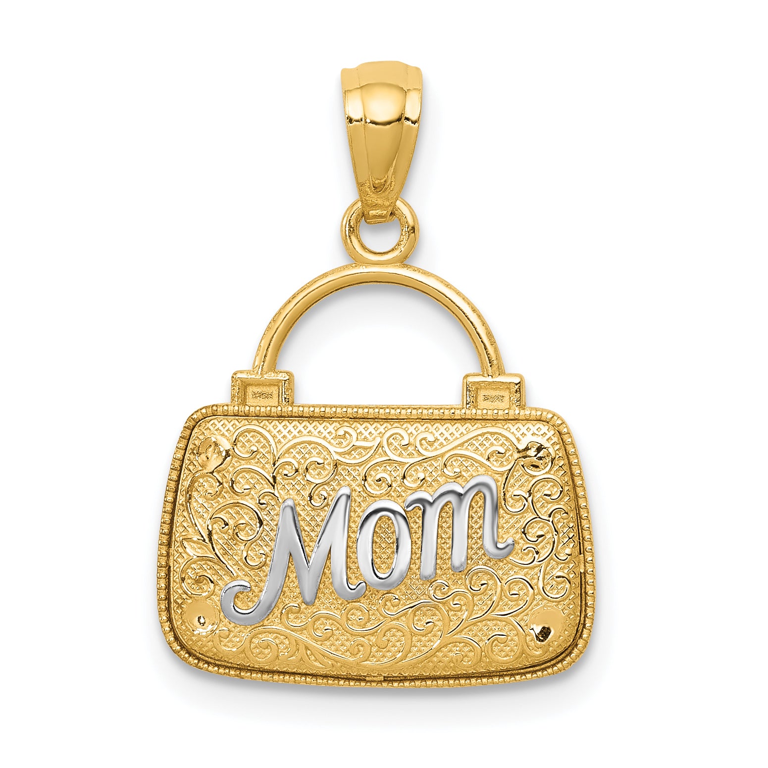 14K w/Rhodium 3D Reversible Mom Handbag Pendant